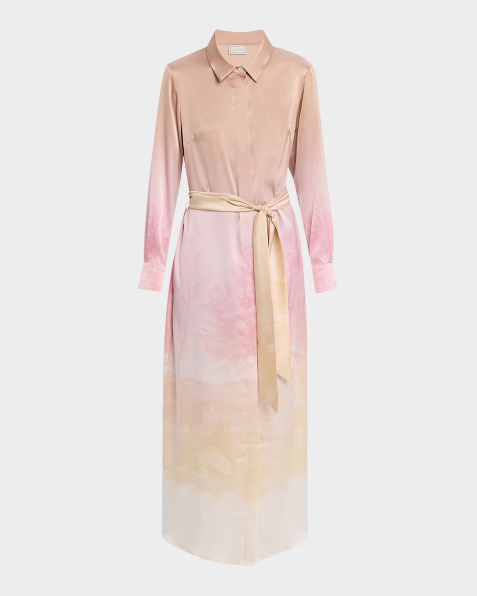 Ombre Landscape-Print Midi Shirtdress